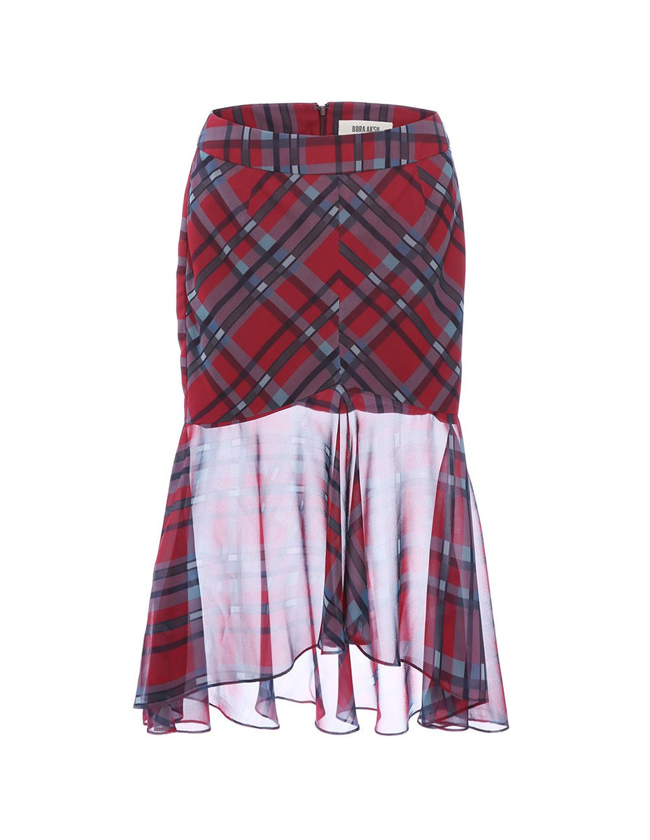 BORA AKSU Chiffon Tartan Pattern Midi Mermaid Skirt Women