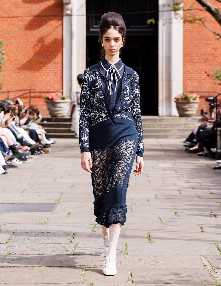 BORA AKSU Laple Embossed Jacquard Fitted Cardigan