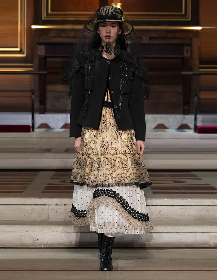 BORA AKSU Round Neck Box Cut Long Sleeve Crop Wool Tweed Jacket