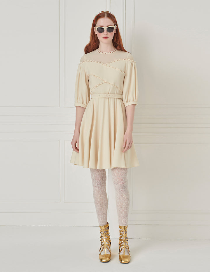 BORA AKSU Hepburn Style Acetate Patchwork Lace Trim Umbrella Dress