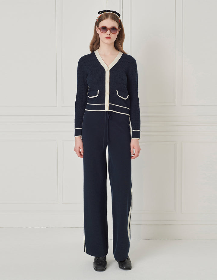 BORA AKSU Contrast-Color Striped Wide-Leg Straight Wool Pants