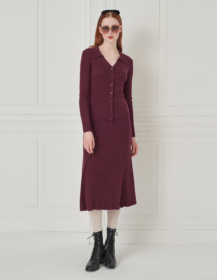 BORA AKSU Two-Tone A-Line Knee-length Knit Wool Skirt