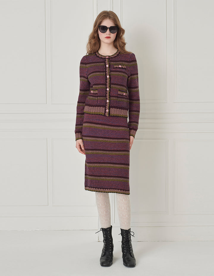 BORA AKSU Tweed  Stripe Wool Knee-Straight Pencil Skirt
