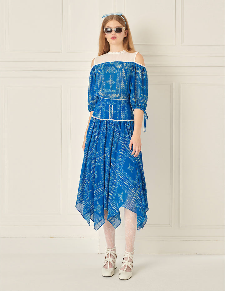 BORA AKSU Vintage Damascus Print Irregular Skirt