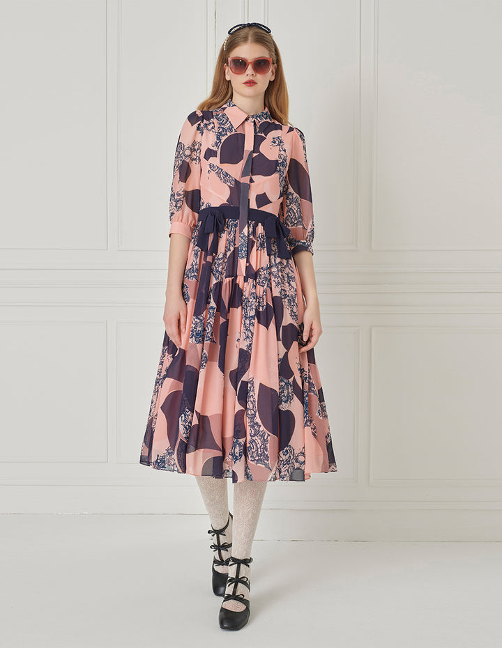 BORA AKSU Puff-Sleeved Bow-Embellished Printed Dress