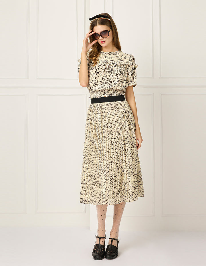 BORA AKSU Round Neck Puff Short-Sleeve Polka Dot Ruffle-Trim Top