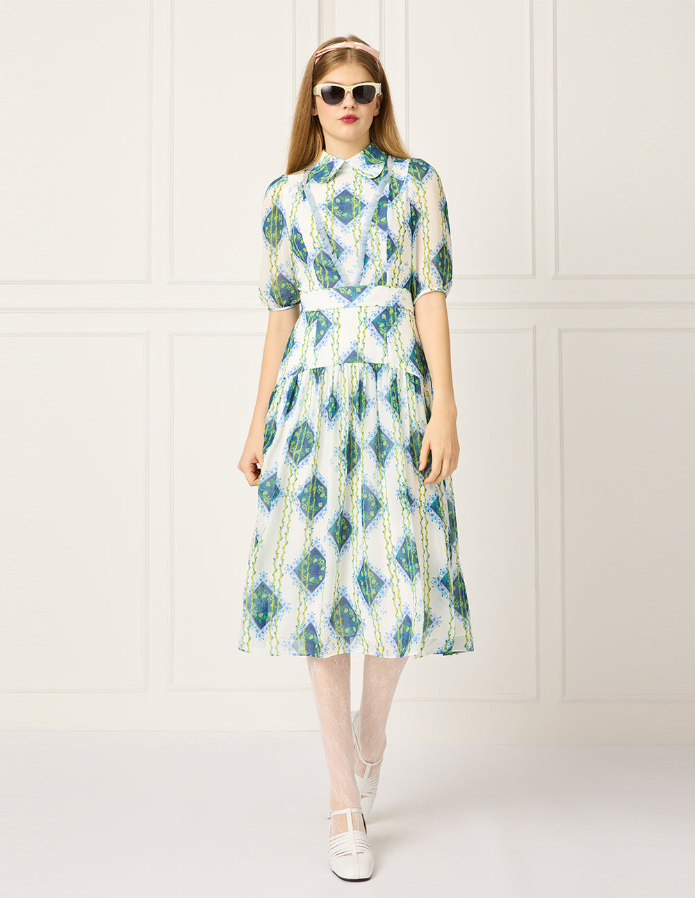 BORA AKSU Women's Lapel Puff Short Sleeve Empire-Waist Geometric