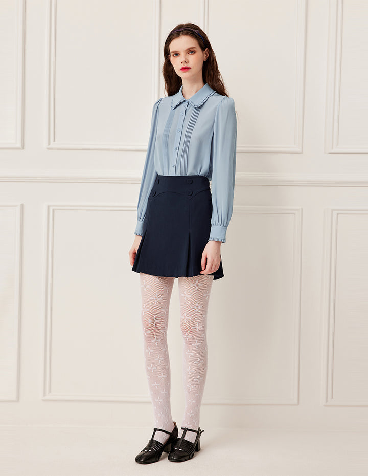 BORA AKSU Navy Blue A-Line Pleats Mini Skirt