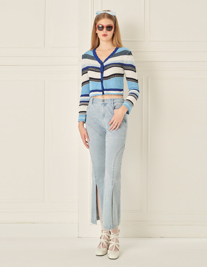 BORA AKSU Mid-Colour Striped V-Neck Long-Sleeved Knitted Cardigan