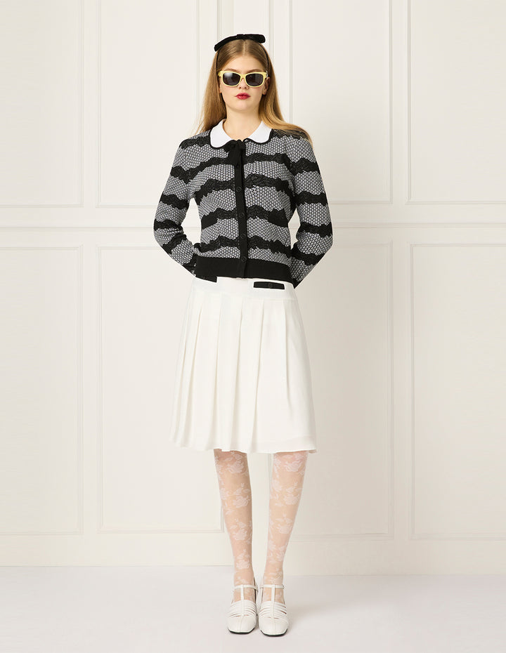 BORA AKSU Black & White Contrast High-Waist Pleated Knee-Length Skirt