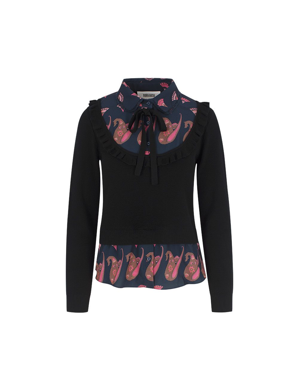 BORA AKSU Patchwork Knit Wool Printed Blouse