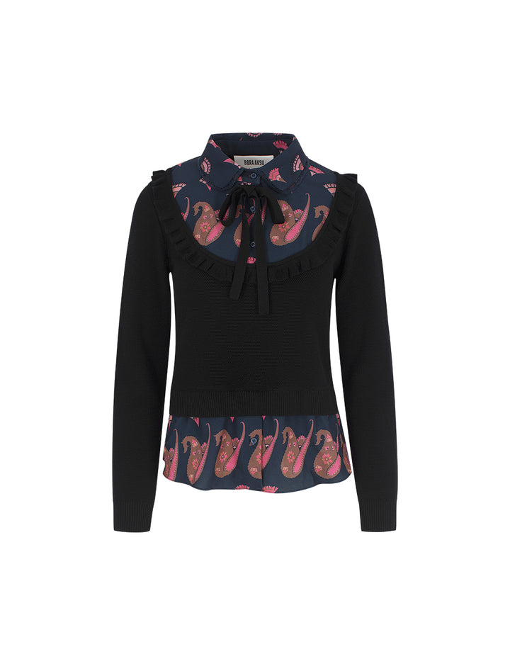 BORA AKSU Patchwork Knit Wool Printed Blouse