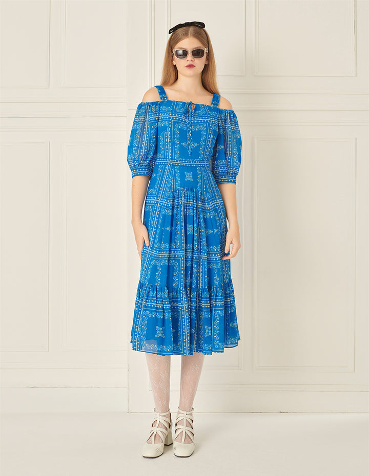 BORA AKSU Damascus Pattern Off-The-Shoulder Printed Dress
