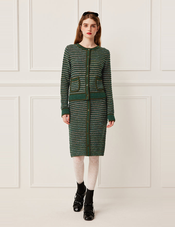 BORA AKSU Straight Pencil Blue-Green Variegated Knit Skirt