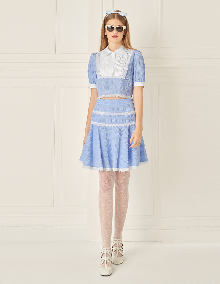 BORA AKSU Puff Sleeve Peter Pan Collar Color Block Lapel Top