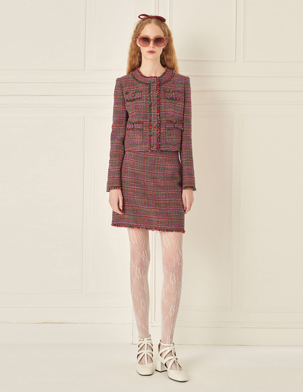BORA AKSU Retro Crew Neck Short Tweed Jacket