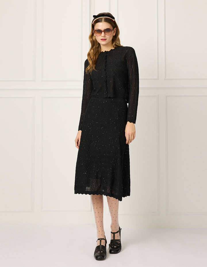 BORA AKSU A-line Sequined Knee-Length Pleated Knitted Skirt
