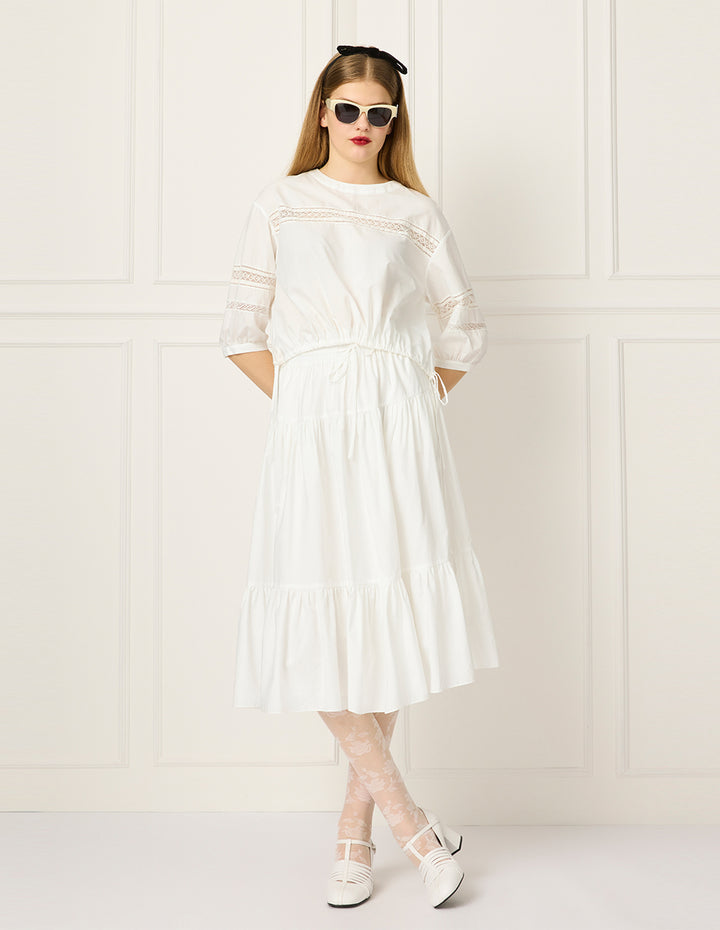 BORA AKSU Round Neck Puff Sleeve Elastic Tie T-Shirt