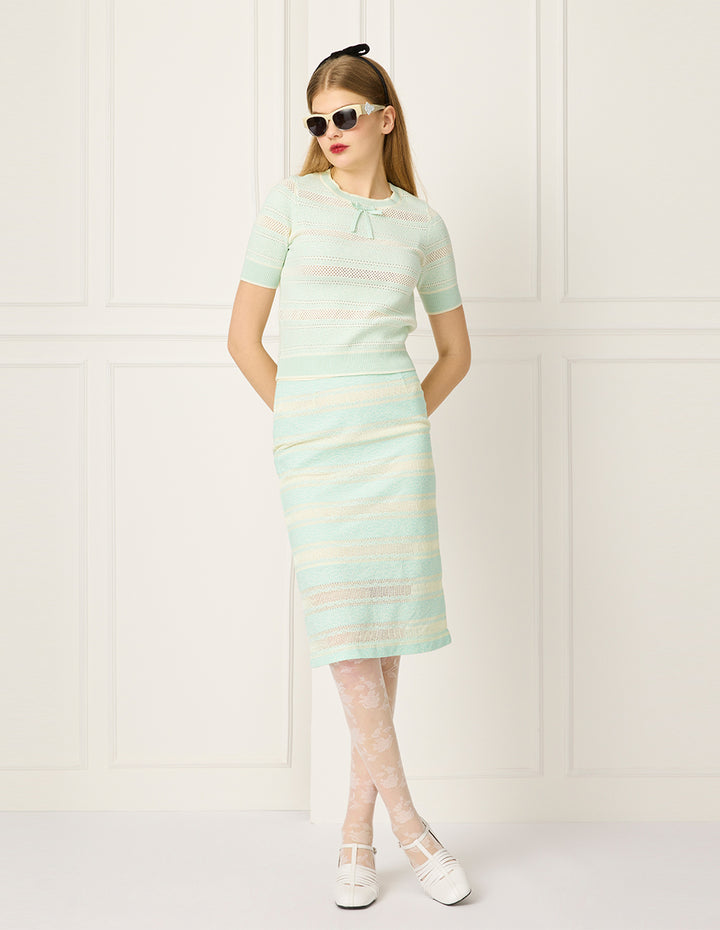 BORA AKSU Striped Straight Knee-Length Knit Skirt