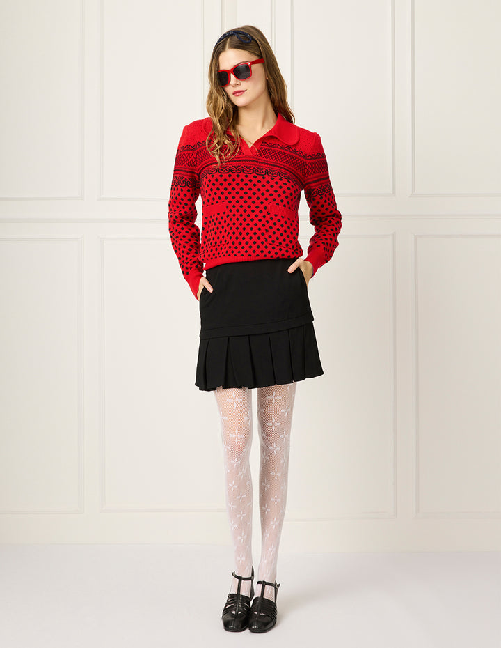 BORA AKSU Peter Pan Collar Black Polka Dot Knitted Pullover