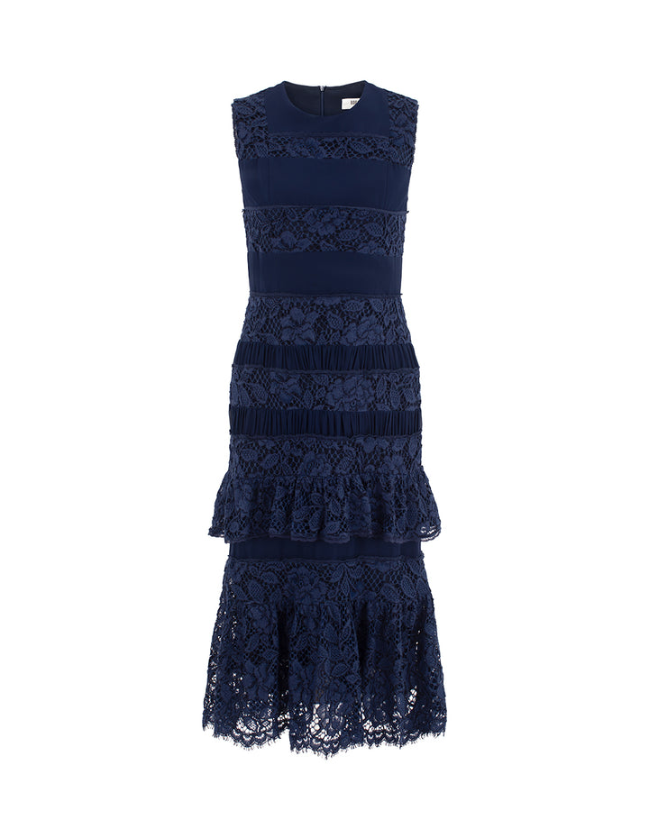 BORA AKSU Round Neck Sleeveless Lace Embroidered Hollow-Out Layered Midi Dress
