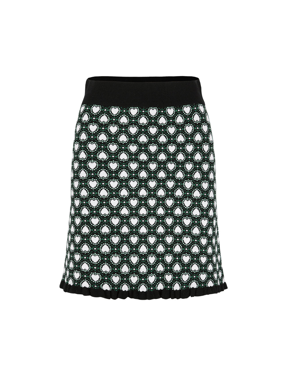 BORA AKSU Colorblock Ruffle Hem Knitted Heart Jacquard Knee-Length Pencil Skirt