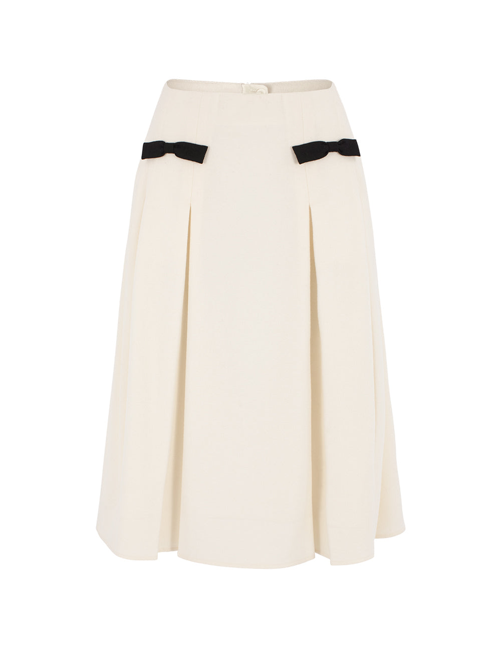 BORA AKSU White High-Waisted A-Line Pleated Wool Midi Skirt