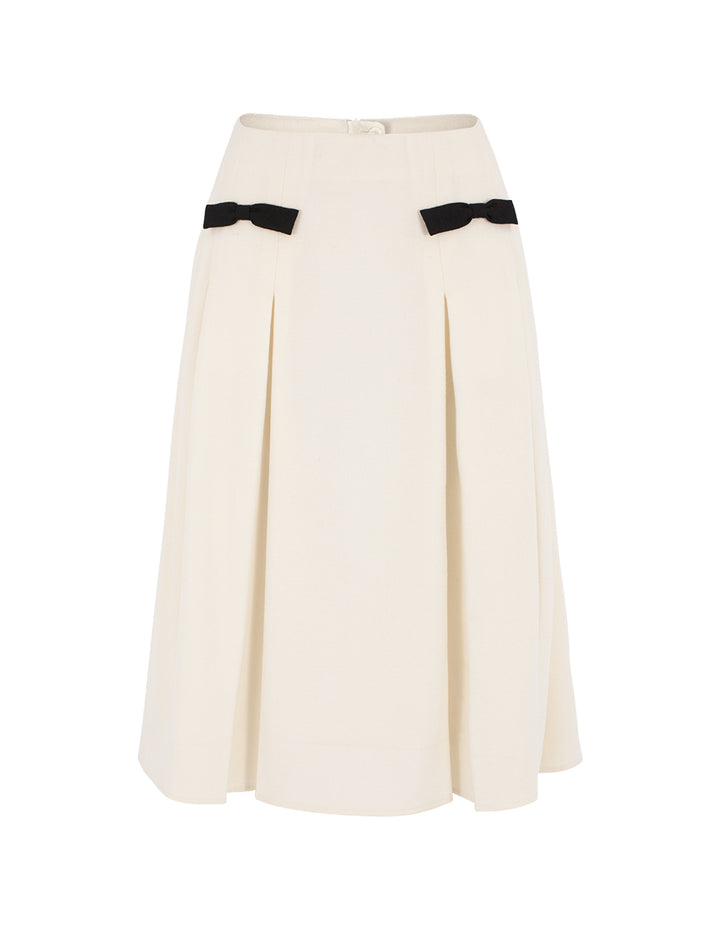 BORA AKSU White High-Waisted A-Line Pleated Wool Midi Skirt