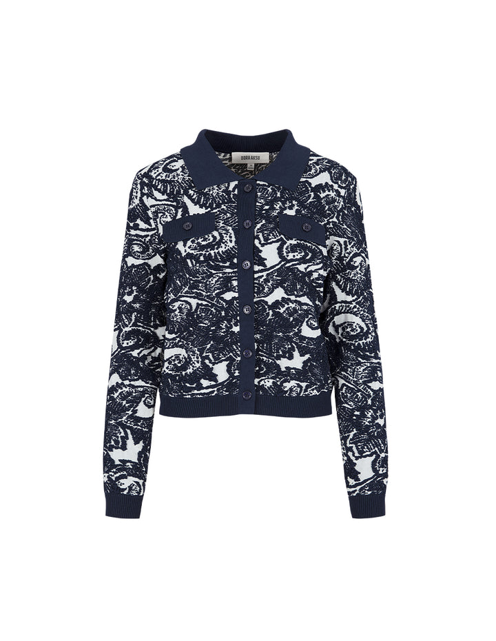 BORA AKSU Laple Embossed Jacquard Fitted Cardigan