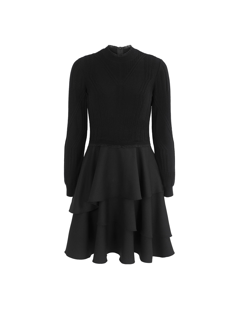 BORA AKSU Mock Neck Knit Top with Layered Ruffle Skirt Dress