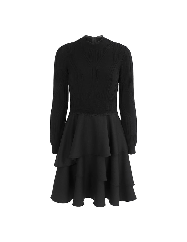 BORA AKSU Mock Neck Knit Top with Layered Ruffle Skirt Dress