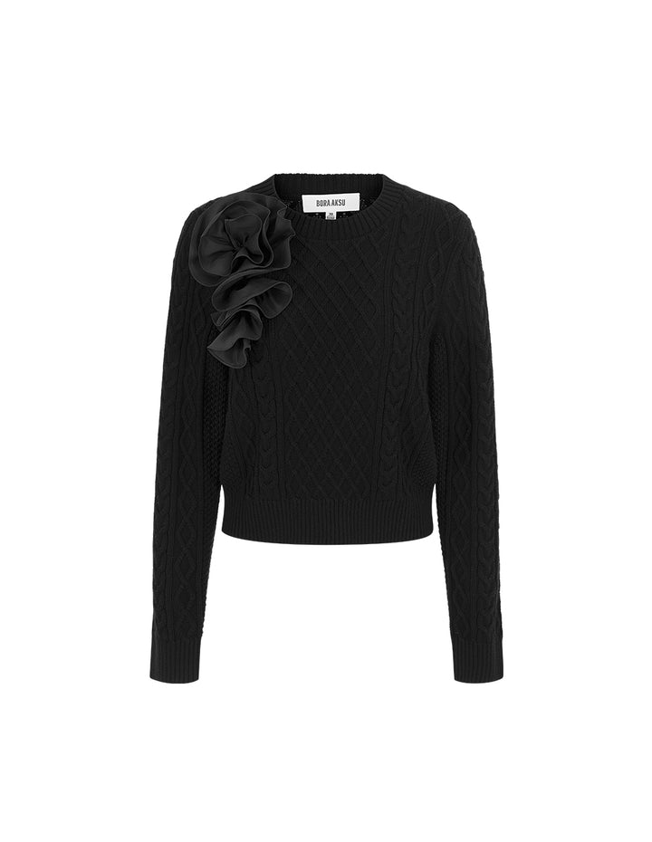 BORA AKSU Floral crew neck wool button-down sweater
