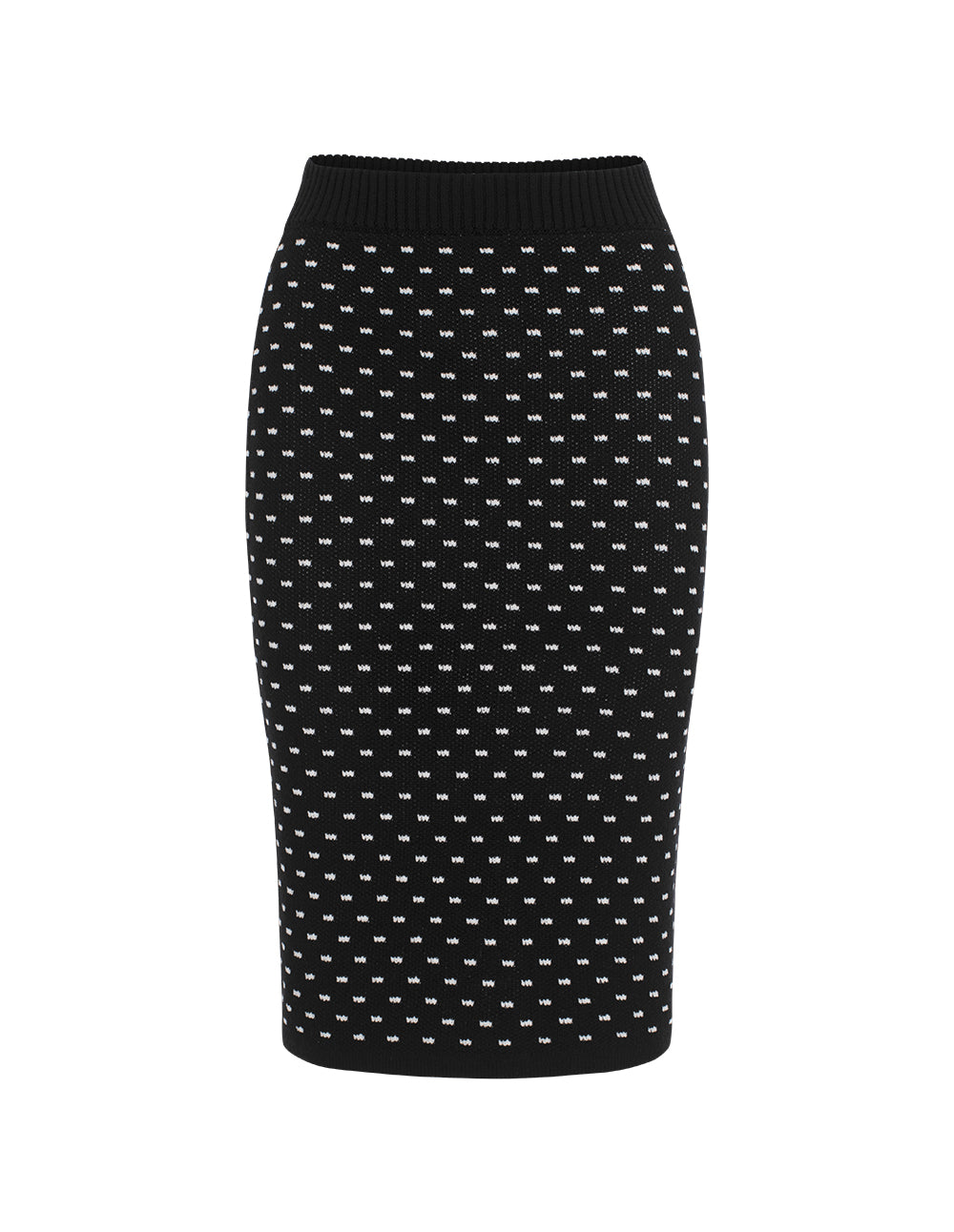 BORA AKSU High-Waist Straight-Cut White Polka Dot Wool Knit Skirt