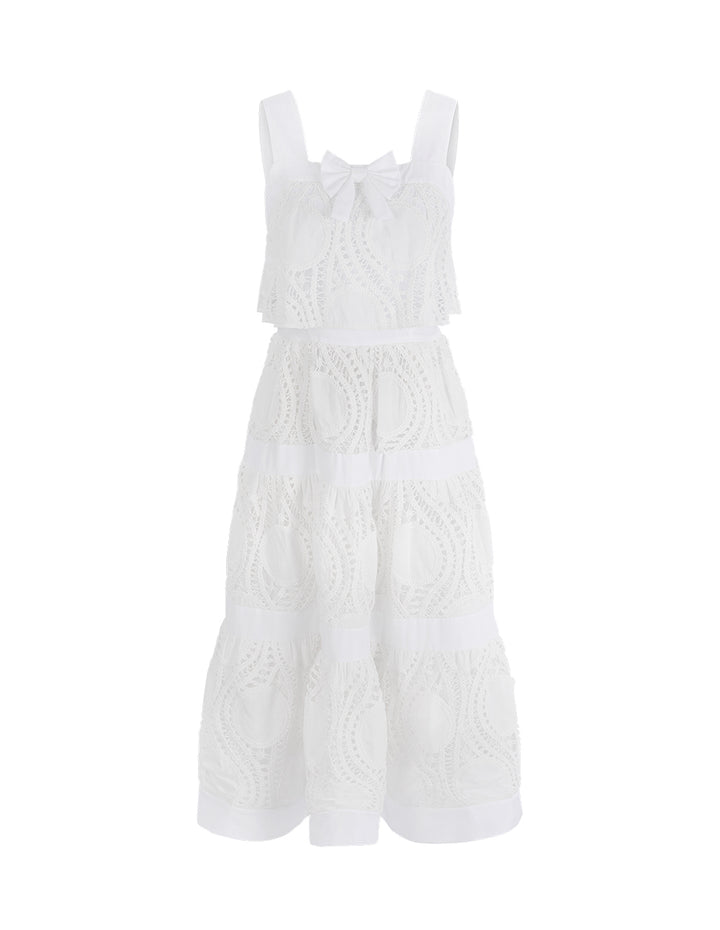 BORA AKSU Neck Bow Lace Patchwork Dress