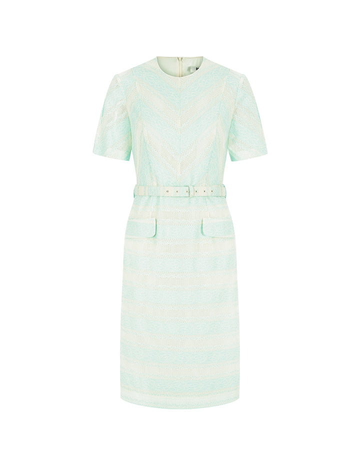 BORA AKSU Round-Neck Short-Sleeve Contrast-Color Stripes Midi Knit Dress