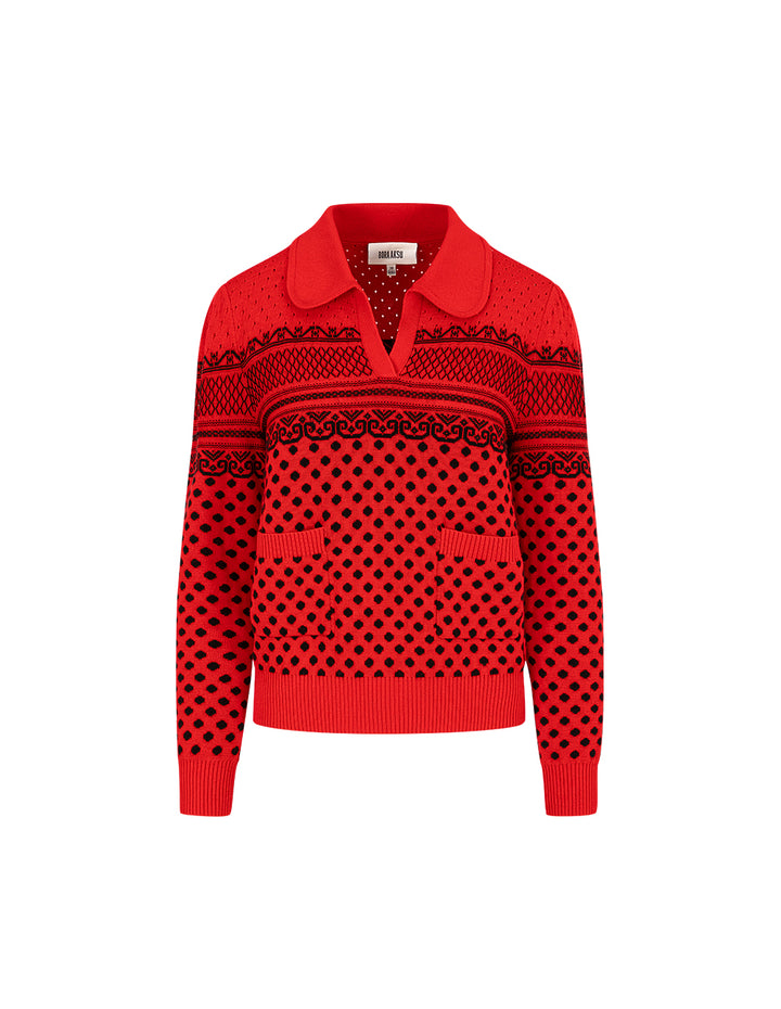 BORA AKSU Peter Pan Collar Black Polka Dot Knitted Pullover