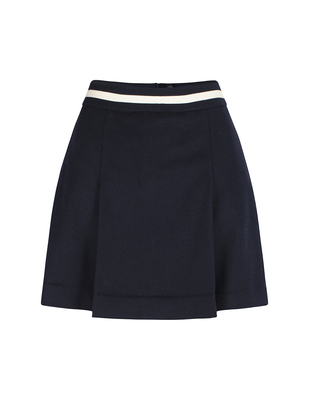 BORA AKSU White Trim A-Line High-Waisted Pleated Wool Skirt