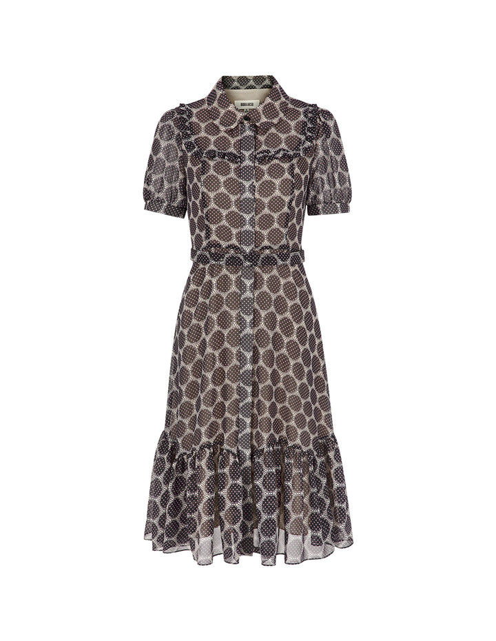 BORA AKSU Puff Sleeve Lapel Polka Dot Print Pleated Dress