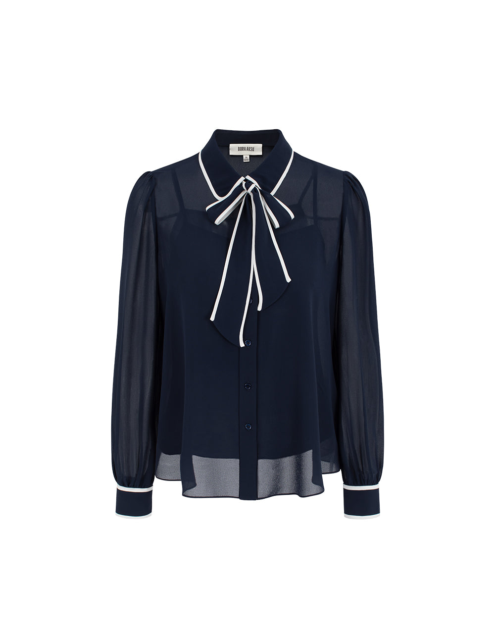 BORA AKSU Bubble Long-Sleeve Contrast-Trim Blouse