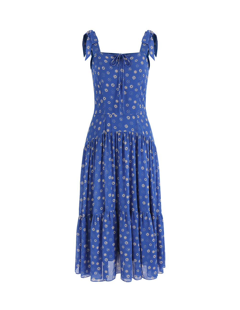 BORA AKSU Bow-Embellished Suspender Pleated Printed Dress