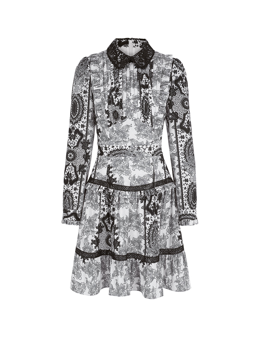 BORA AKSU Peter Pan Collar Puff Sleeve Lace Print Midi Dress