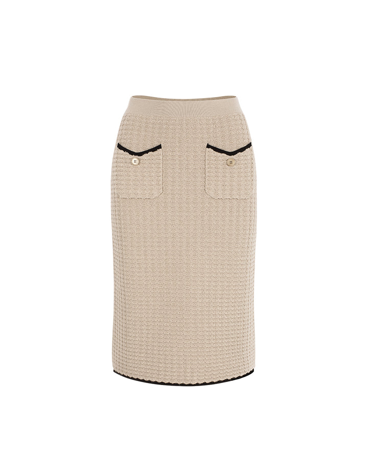 BORA AKSU Stretch Waist Camel Wool Knit Pencil Midi Skirt