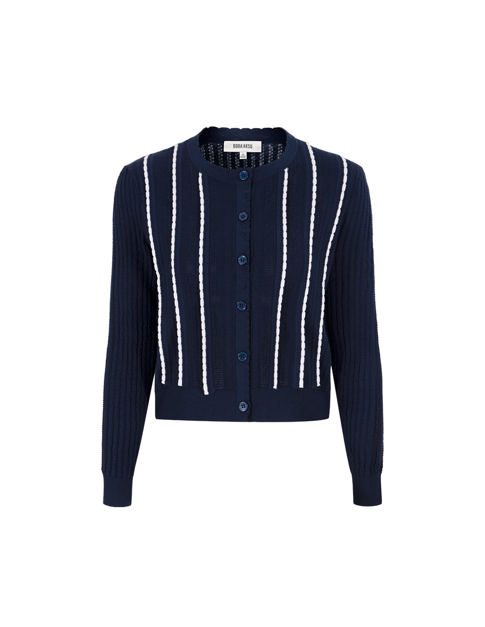 BORA AKSU Round-Neck Long-Sleeve Striped-Trim Knit Cardigan