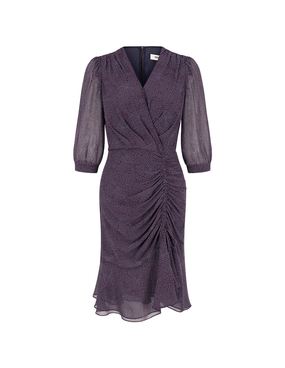 BORA AKSU V-Neck Asymmetric Pleated Polka Dot Trumpet Midi Wrap Dress