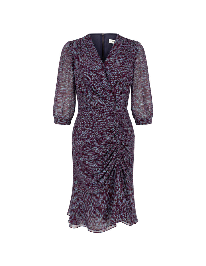 BORA AKSU V-Neck Asymmetric Pleated Polka Dot Trumpet Midi Wrap Dress