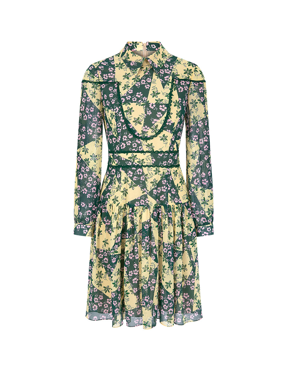 BORA AKSU Shirt-Collared Bubble Sleeve Floral Printed Pleated Midi Dress
