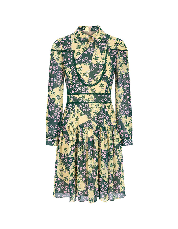 BORA AKSU Shirt-Collared Bubble Sleeve Floral Printed Pleated Midi Dress