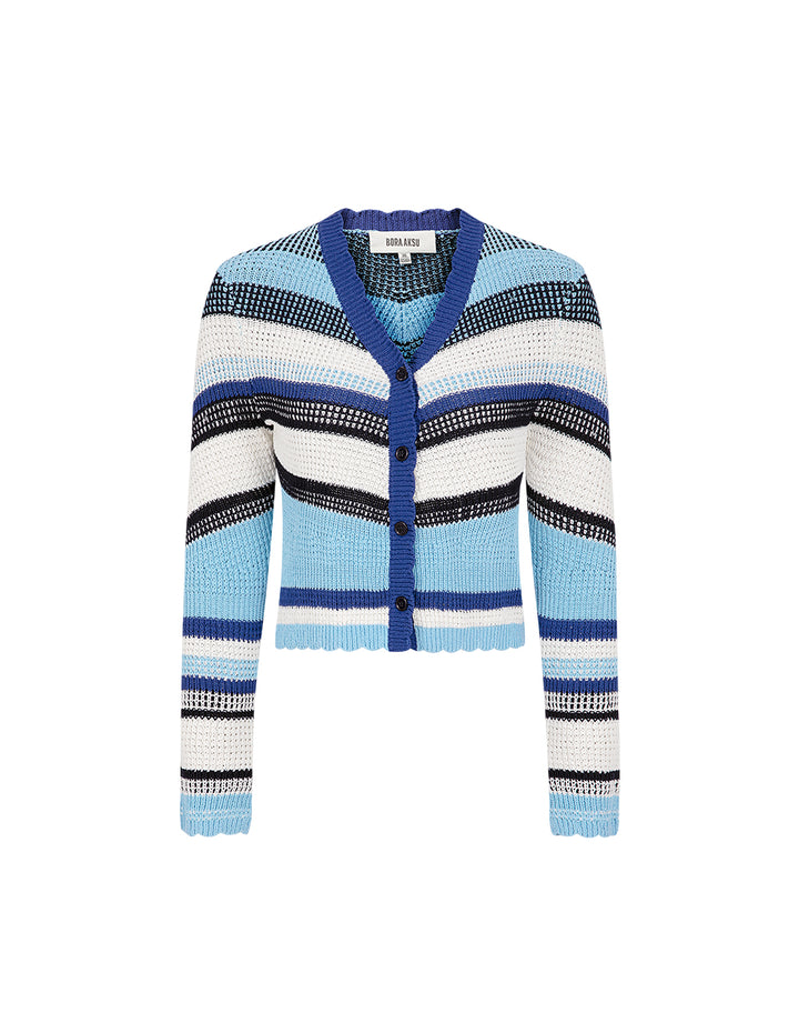 BORA AKSU Mid-Colour Striped V-Neck Long-Sleeved Knitted Cardigan