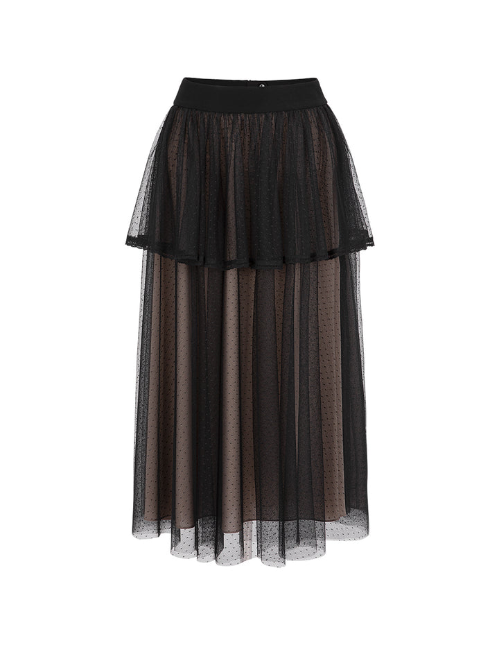 BORA AKSU Polka Dot Mesh Overlay Pleated Midi Skirt