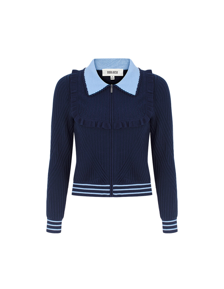 BORA AKSU Preppy Color Block V-Neck Knit Cardigan